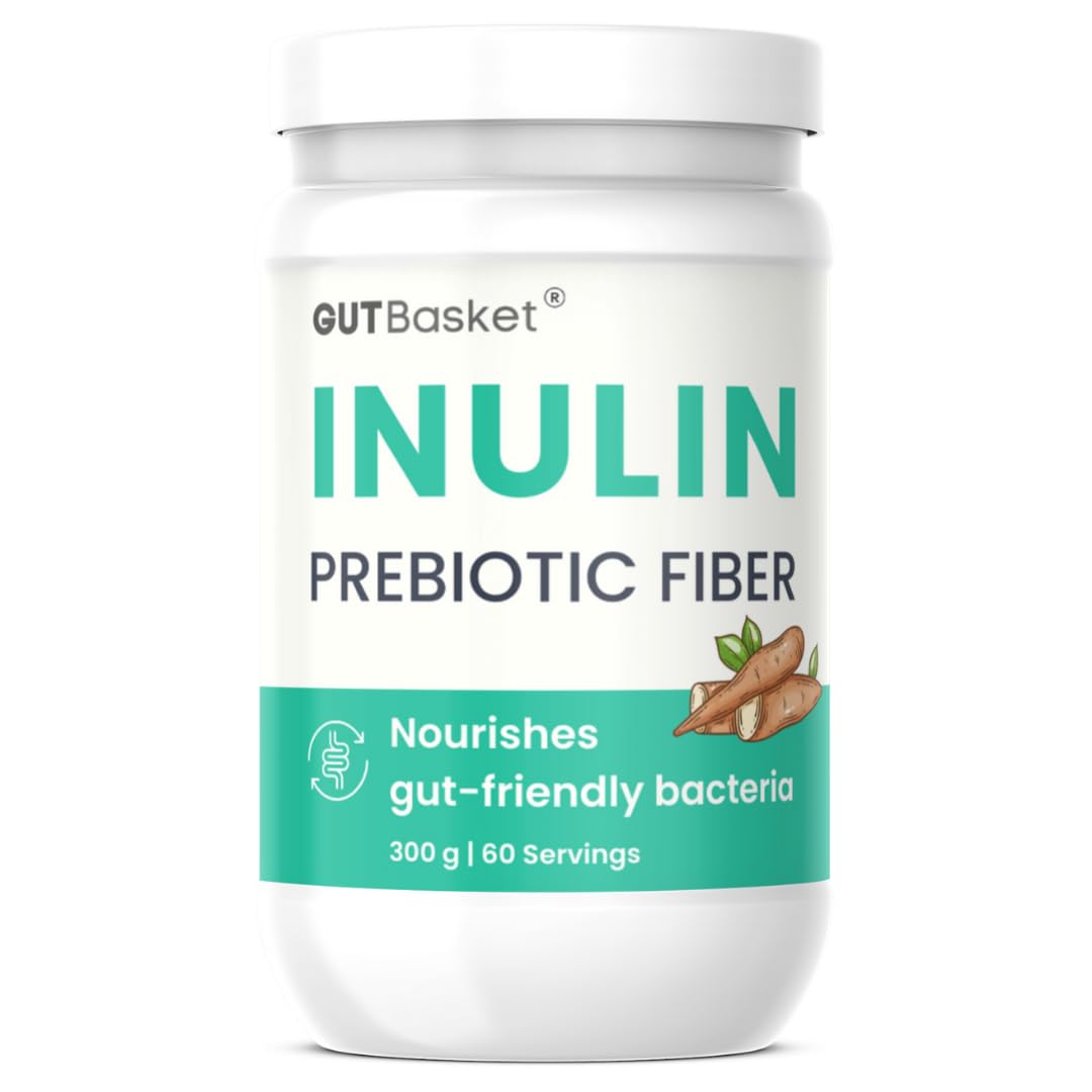 Gutbasket Pure Inulin Powder (300g) - Prebiotic Fiber for Gut Health & Digestive Wellness - Vegan, Non-GMO, Gluten-Free - Perfect for Smoothies, Coffee, and Baking