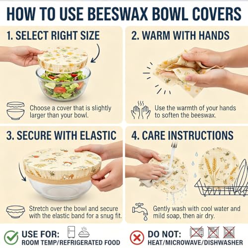 Beeswax Bowl Covers for Bread Proofing, 3 Pack Reusable Sourdough Covers by Objuni - Used condition - Image 8
