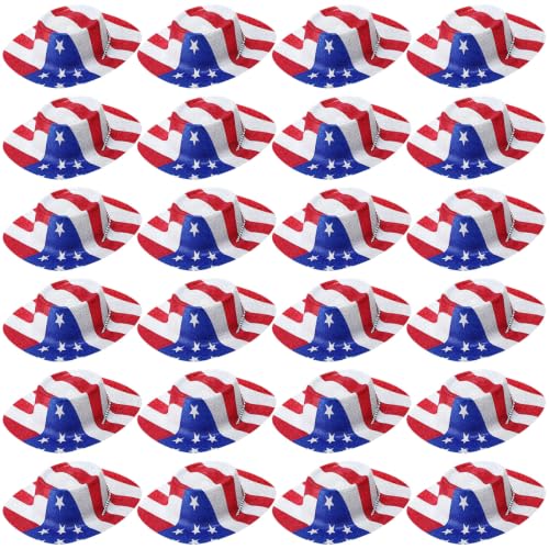 Image of Shyyween 12 /24 Pcs American Flag Plastic Hats Patriotic 4th of July Cowboy Hats White Blue Red Caps for Independence Day