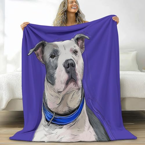 Plaid couverture polaire flanelle doux motif pitbull dessiné - 2