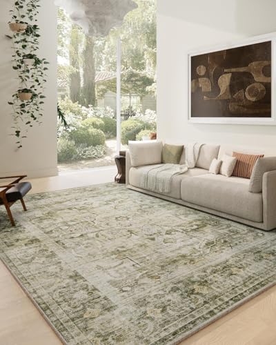 8x10 Area Rugs Washable Rug: Large Living Room Rug Stain Resistant Distressed Vintage Boho Carpet Non Slip Low Pile Faux Wool Soft Rugs for Bedroom Bedside Indoor Kids Playroom Farmhouse Dining Room
