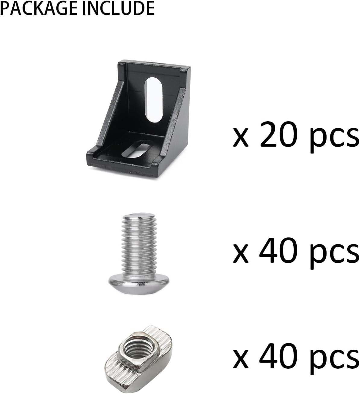 20 Sets 4040 Aluminum Extrusion Profiles Corner Brackets 40 Series 90 Deg Right Angle Connectors wtih Nut Bolts for 4040 Extruded Aluminum Black L Connect