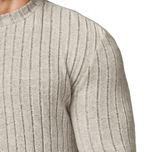 Mens Crewneck Cable Cotton Sweater Casual Lightweight Slim Fit Pullover Line Textured Long Sleeve Knitted Top3