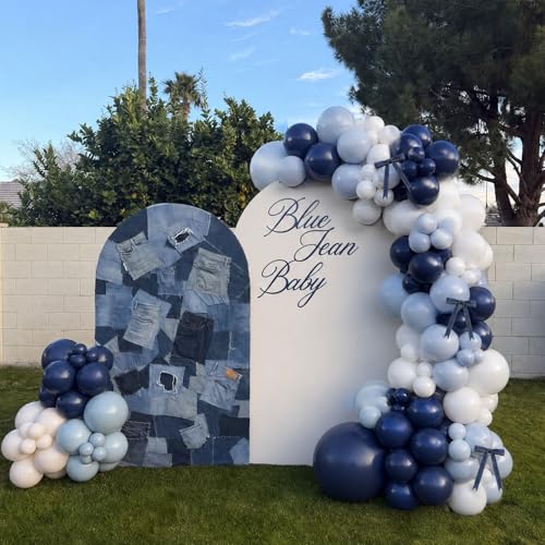 Navy Blue White Balloons Arch Kit, Blue Jean and White Balloons Arch Garland with Bows for Blueberry Denim Coquette Birthday Baby Shower Wedding Gender Reveal Decorations — view 3