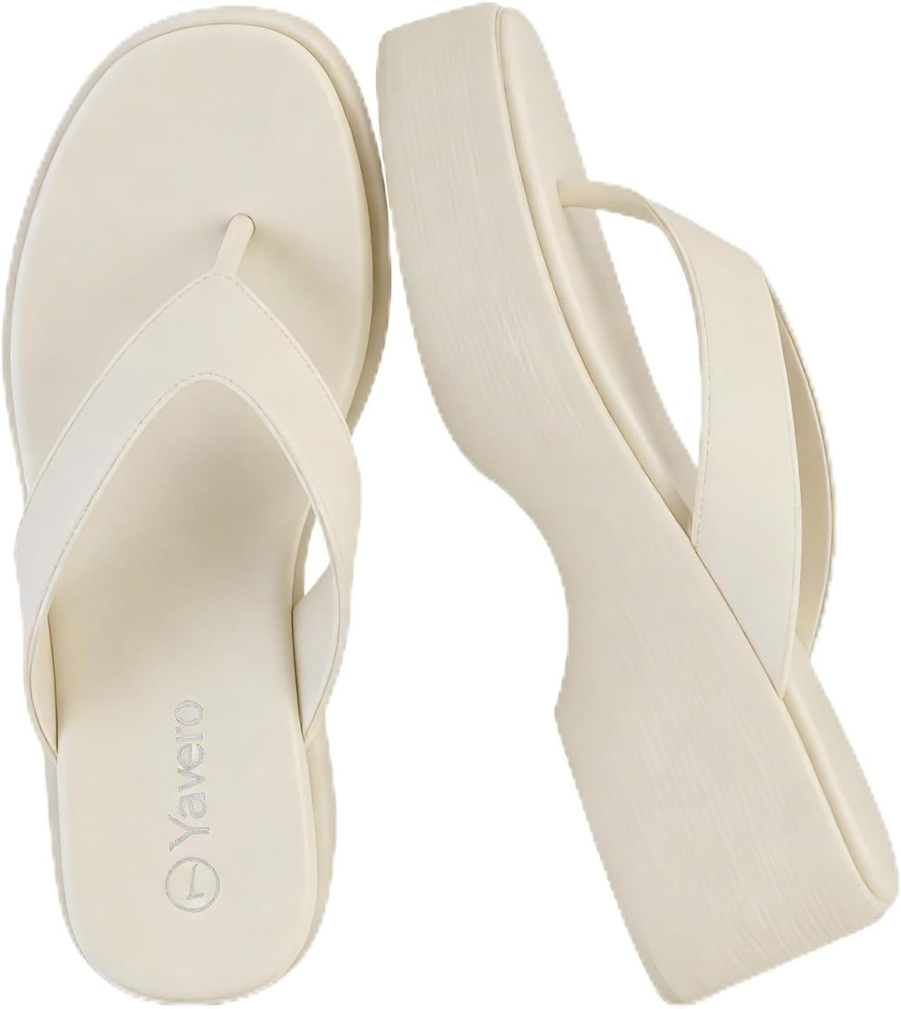 Yavero Women's Platform Flip Flop Sandals Comfortable Wedge Thong Sandals with Square Toe, Casual Summer Sandals