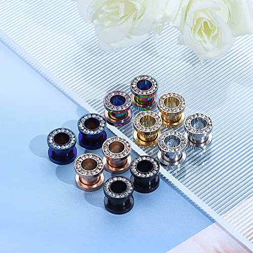 Ironbox 6Pairs 00Gauges Ear Tunnel Expander Earrings Stainless Steel With Ziecon 0G Ear Plugs Earrings 2G Ear Stretcher Piercings Jewelry 14G-00G Double Flared Screw Fit Ear Gauges Set thumb #1