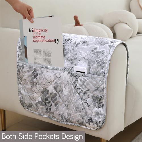 Image of HOKIPO Printed Waterproof + Anti-Slip + Quick Dry Sofa Armrest Cover with Pockets (2Pcs), Abstarct Pale Grey (AR-5237-P7-L*2)