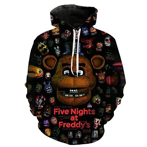 FNAF - Sudadera con capucha Five Nights at Freddy's con estampado 3D de dibujos animados, estilo de terror, con capucha, casual, de manga larga, para adultos, niños y niñas (M, A9)