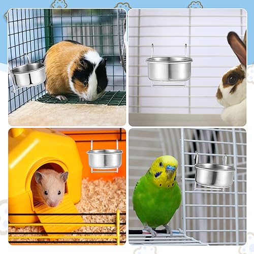 Layhit 6 Stück Edelstahl-Fressnapf mit Aufhänger, 284 ml, Hundehütte, Haustiernapf, kein Verschütten, Hundekäfig, Wassernapf, Hundehütte, Hundenapf, Kaninchenfutter für Käfig, Katzen, Vögel, Huhn,