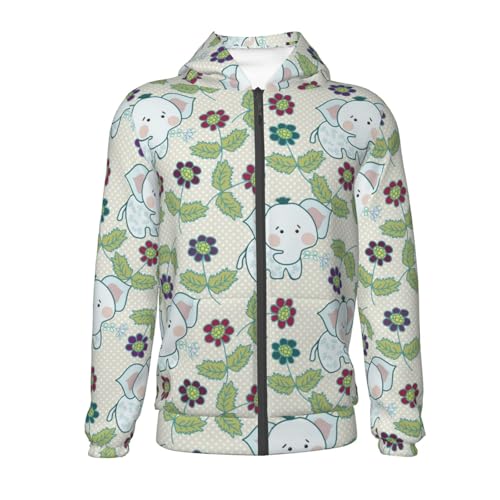 Elephants and Flowers Kids Pullover Hoodies Boys Zip Up Sweatshirts Girls Athletic Clothes with Pocket2