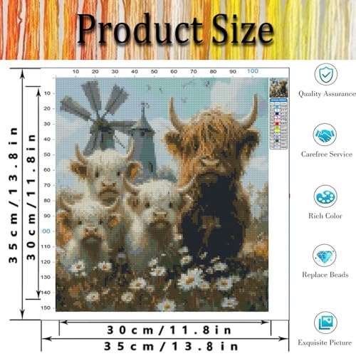 Image of Highland Cattle Cross Stitch Kits for Adults - Embroidery Kits for Beginners Adults,11 CT Patterns Dimensions Counted Cross Stitch Kits for Adults Arts Craft 13.8x13.8 inch