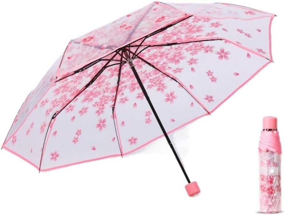 Portable Umbrella for Travel Umbrella Transparent Umbrella Windproof and Rainproof 3 Fold PVC Girl Umbrella Portable Cute Umbrella Outdoor(Purple)