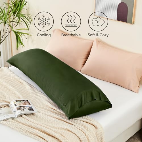 Image of BEDELITE Body Pillow Pillowcase, Rayon from Bamboo, Olive Green, 20 inchx54 inch | Cooling and Breathable Body Pillow Cover for Hot Sleepers & Night Sweats, Silky Soft Full Long Pillow Case, Envelope Closure