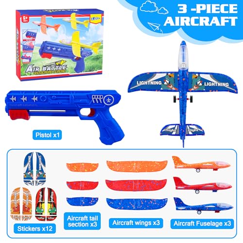 LJZJ 3 Pack Airplane Launcher Toys, 2 Flight Modes LED Foam Glider Catapult Plane, Outdoor Flying Toy for Kids, Birthday Gifts for Boy Girl 6+ Year Old, B-Day Party Supplies - Image 4