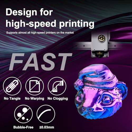 Image of ERYONE Silk Tri Color PLA Filament 3D Printer 1.75mm + /- 0.03mm, Multicolor Filament Tricolor PLA 1KG(2.2lbs) Cardboard Spool, Blue Purple Black