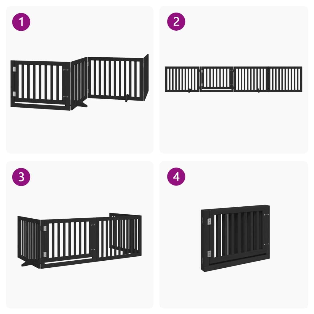 Puerta plegable para perros de 4 piezas con puerta de madera de álamo negro de 320 cm, independiente y compacta para interior y exterior, protección segura para cachorros y mascotas