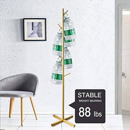 Jolitac Modern Metal Coat Rack In Gold Free Standing 7 Hooks Hall Tree In Corner, Hat Hanger & Coat Racks Stand Entryway Organizer For Clothes, Bags, Umbrella (Golden) #TOP5