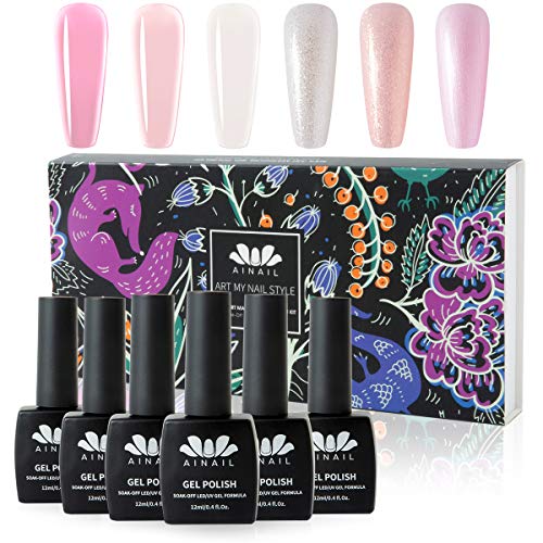 AINAIL 6 Colors Gel Nail Polish Set Long Lasting Nail Polish Kit Soak Off UV LED Nail Gel Polish Art 12ml