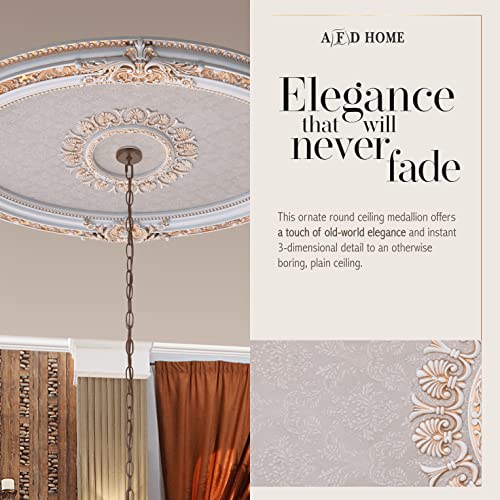 Image of French Blanco Oval Chandelier Ceiling Medallion or Fan Medallion, 43 Inches