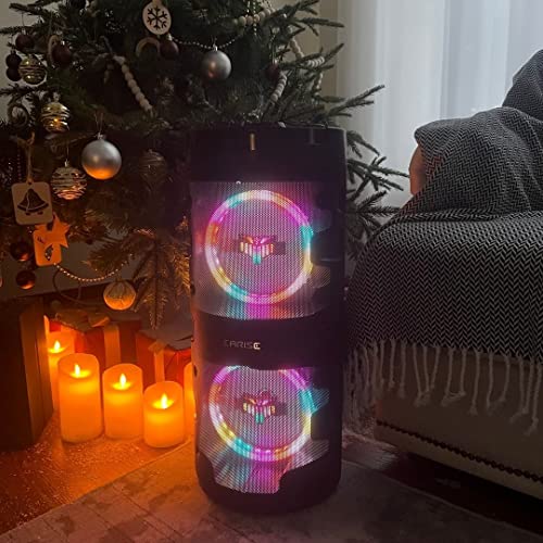 Earise M62 Portable Bluetooth Pa Speaker, Dual 6.5" Rechargeable Indoor/Outdoor Bluetooth Karaoke Audio System, Tws, Party Lights, Led Display, Fm/Aux/Mp3/Usb/Sd/Tf #TOP1