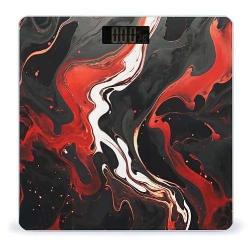 Báscula de baño digital con superficie de mármol negro y rojo miniatura 1