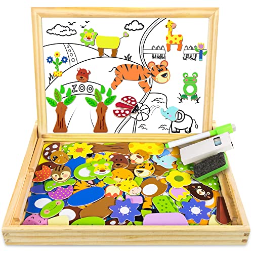 COOLJOY Puzzle Magnetico Legno, Giocattolo di Legno con Lavagna Double...