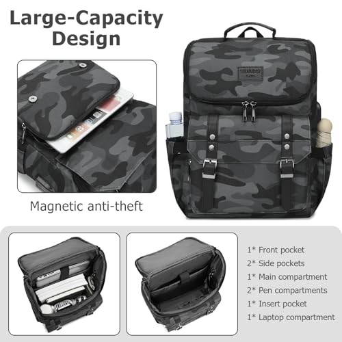 Image of YALUNDISI Vintage Backpack Travel Laptop Backpack with usb Charging Port for Women & Men College Backpack Fits 15.6 Inch Laptop Camouflage Gray