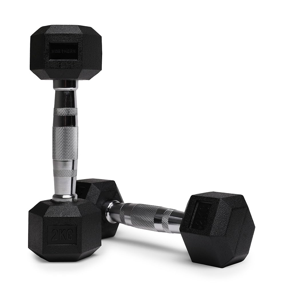 NORTHERN Hex Dumbbells Pair 1KG-10KG Pairs with Metal Handles Anti-Rolling Sports Weights Sets Home Gym Equipment Workout Fitness Hexagonal Rubber Coated Kit Weight Lifting Exercise Strength Training