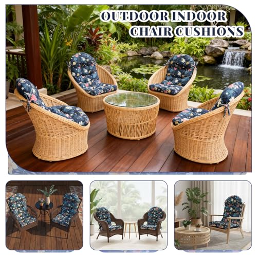 Image of Geelin 4 Pcs Outdoor Patio Chair Cushion Thick High Back Adirondack Chair Cushion Tufted Weather & Fade Resistant Anti-Slip Outside Rocking Chairs Pads with Ties 44 x 19 x 4 Inch (Flowers)