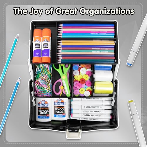 12in Three-Layer Multipurpose Storage Box Organizer Folding Tool Box/Art & Crafts Case/Sewing Supplies Organizer/Medicine Box/Family First Aid Box with 2 Trays (Black)… - Image 6