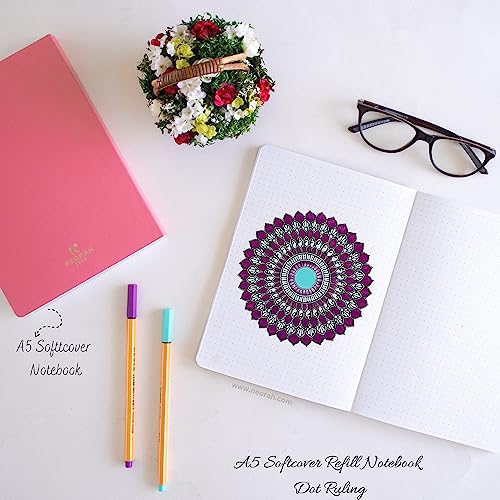 Image of NEORAH - A5 Dotgrid Notebook SOFT COVER | JOURNAL REFILL | Dotted notebook Journal | 110 GSM | 160 pages (Size 21 cm x 14.8 cm) Planner Journaling Writing Note Taking Diary, Travellers Journal - PINK
