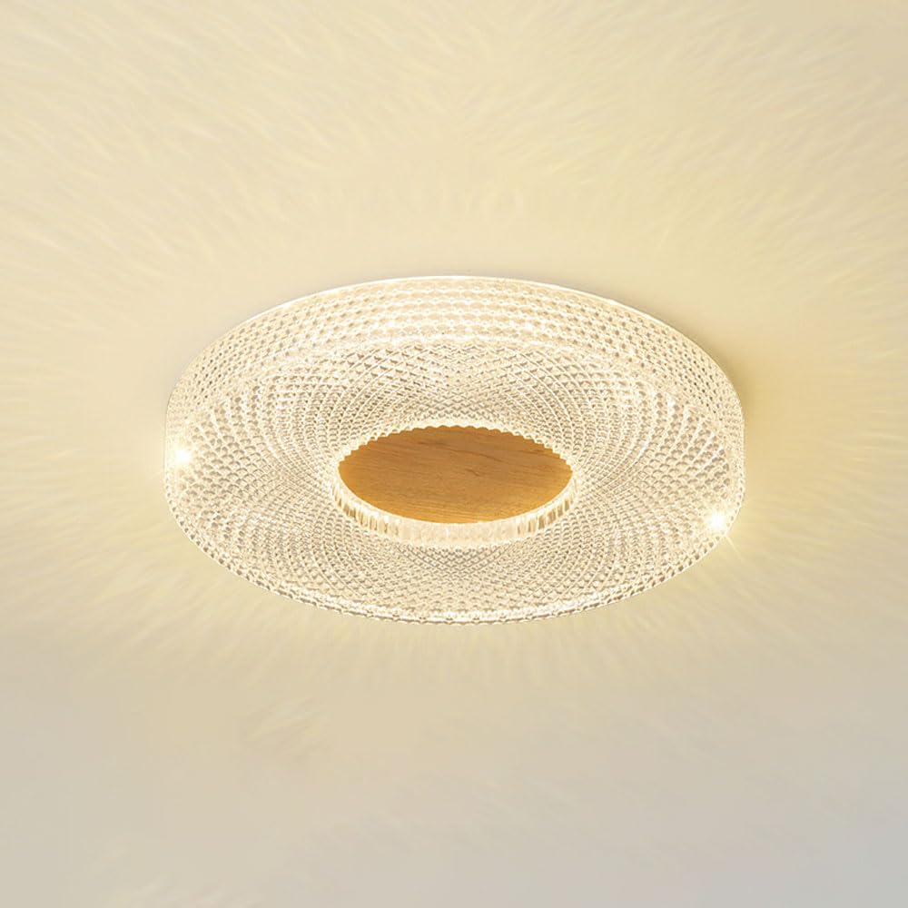 Luz de Techo LED de Espectro Completo con atenuación remota, Marco de Madera de Caucho y Pantalla acrílica, Accesorio de iluminación de Montaje semiempotrado para Dormitorio/Sala de Estar