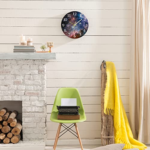 Britimes Round Wall Clock, Silent Non Ticking Clock 12 Inch, Decor For Bathroom, Bedroom, Kitchen, Office Or Schoolr Galaxy Space #TOP1