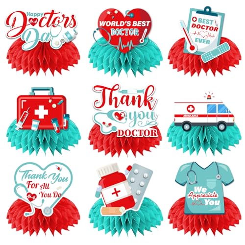 Doctors Day Decorations Honeycomb Centerpieces,9Pcs Happy Doctors Day Decorations Honeycomb Centerpieces Thank You Doctors Decorations for Table, Doctor Appreciation Doctors Day Celebrations