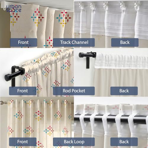 Image of Urban Space 100% Cotton Window Curtains 5 Feet (Set of 2) | 60-65% Room Darkening Window Curtains | Hanging Styles - Rod Pocket, Back Loop & Track Channel | Tieback Included (Mosaic - Red & Blue RD)
