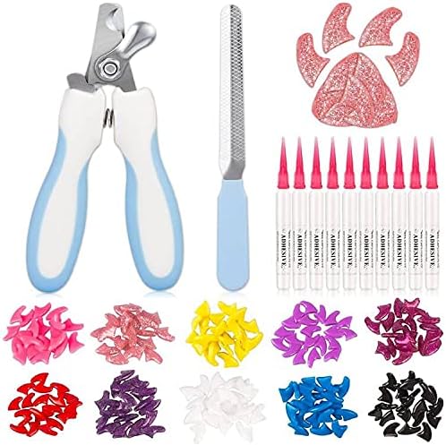 Lattook 212Pcs Cat Nail Caps with Clipper Set, 200pcs Colorful Pet Kitty Soft Claws Covers Nails Cat Paws, 10pcs Adhesive Glue, 1pcs Pet…