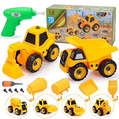 XQW Take Apart Toys -Toy for Boys Construction Truck - Dump Truck, Cement Truck, Excavator and Many More - 3.4.5.6.7 Year Olds Toys Gift for Boys - Kids Stem Building Toy (2/6 DIY)