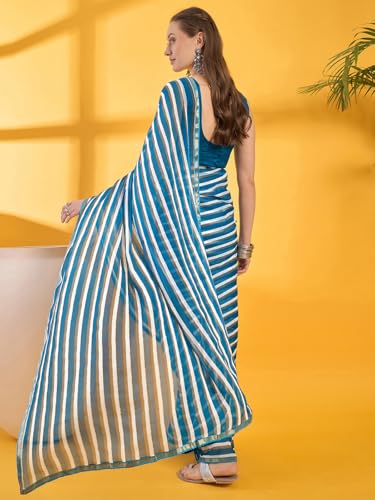 Image of SIRIL Women's Printed Chiffon Saree with Unstitched Blouse Piece