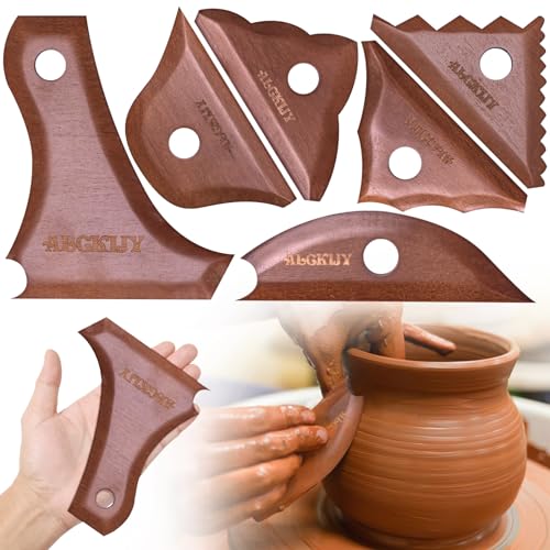 Pottery Ribs 6 Pack | Pottery Trimming Textured Art Tools | Pottery Foot Shaper Prep Tools | Plaster Sculpting Rib Membrane Removal Tool | for Carving Clay Molds Ceramics | Solid Beech Wood by Alckijy - Used condition - US$11.32
