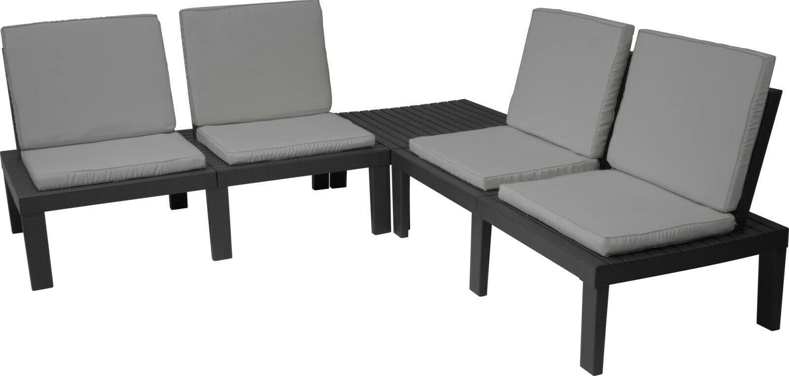Muddy Hands 5 Piece Black Plastic Garden Furniture Set - 4 Cushioned Chairs & Table - Perfect for using Outdoor Patio Balcony Poolside