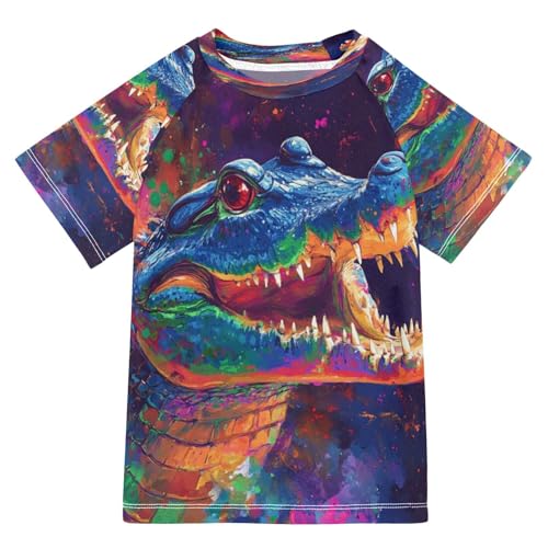 Kids Swimsuit Crocodile Watercolor Cartoon Sunscreen T-Shirts Swimwear Sets UPF 50+