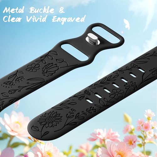 Image of SNBLK 6 Pack Floral Engraved Bands Compatible with Apple Watch Bands 40mm 41mm 42mm 38mm 44mm 45mm 46mm 49mm Women Men, Silicone Flower Pattern Strap for iWatch Series 11 10 Se Ultra 9 8 7 6 5 4 3 2 1