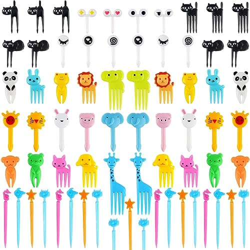 106pcs Food Picks For Kid,Fun Cute Mini Reusable Cartoon Animal Fruit Toothpick for Picky Eaters, Lunch Accessories Bento Decorations For Toddler And Kids,BPA Free