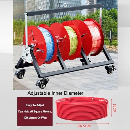Heavy-Duty Wire Spool Rack on Wheels, Thickened Steel Pipe Cable Reel Holder, Portable Pay-Off Stand for Easy Mobility & Storage Solution