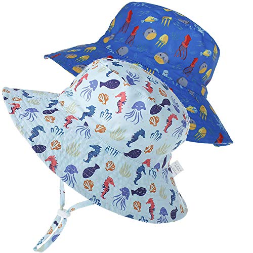 Image of MaxNova Baby Sun Hat Toddler Summer UPF 50+ Baby Girl Bucket Hat Wide Brim Beach Hats for Baby Boys 0-7 Years 2pack