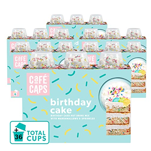 Cafe Caps Premium Birthday Cake Hot Drink Mix, 36 Count (Pack of 6), Single Serve Brew Pods for Keurig K-Cup Brewers