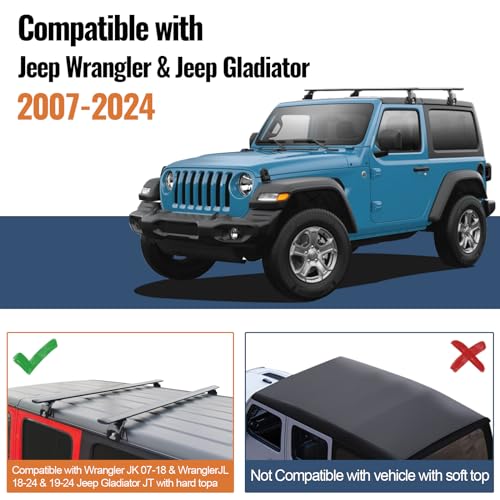 Heavy Duty 330lb Roof Rack Cross Bars Compatible with Jeep Wrangler JK JL Gladiator JT 2007-2025, 2 & 4 Door Aluminum Crossbars Rooftop Cargo Bag Kayak Bike Carrier