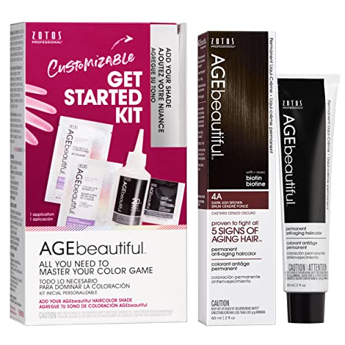 Image of AGE beautiful Permanent Hair Color Cream, 100% Gray Coverage Hair Dye with Biotin Anti-Aging Formula for Fuller, Thicker Hair, Professional Salon Quality