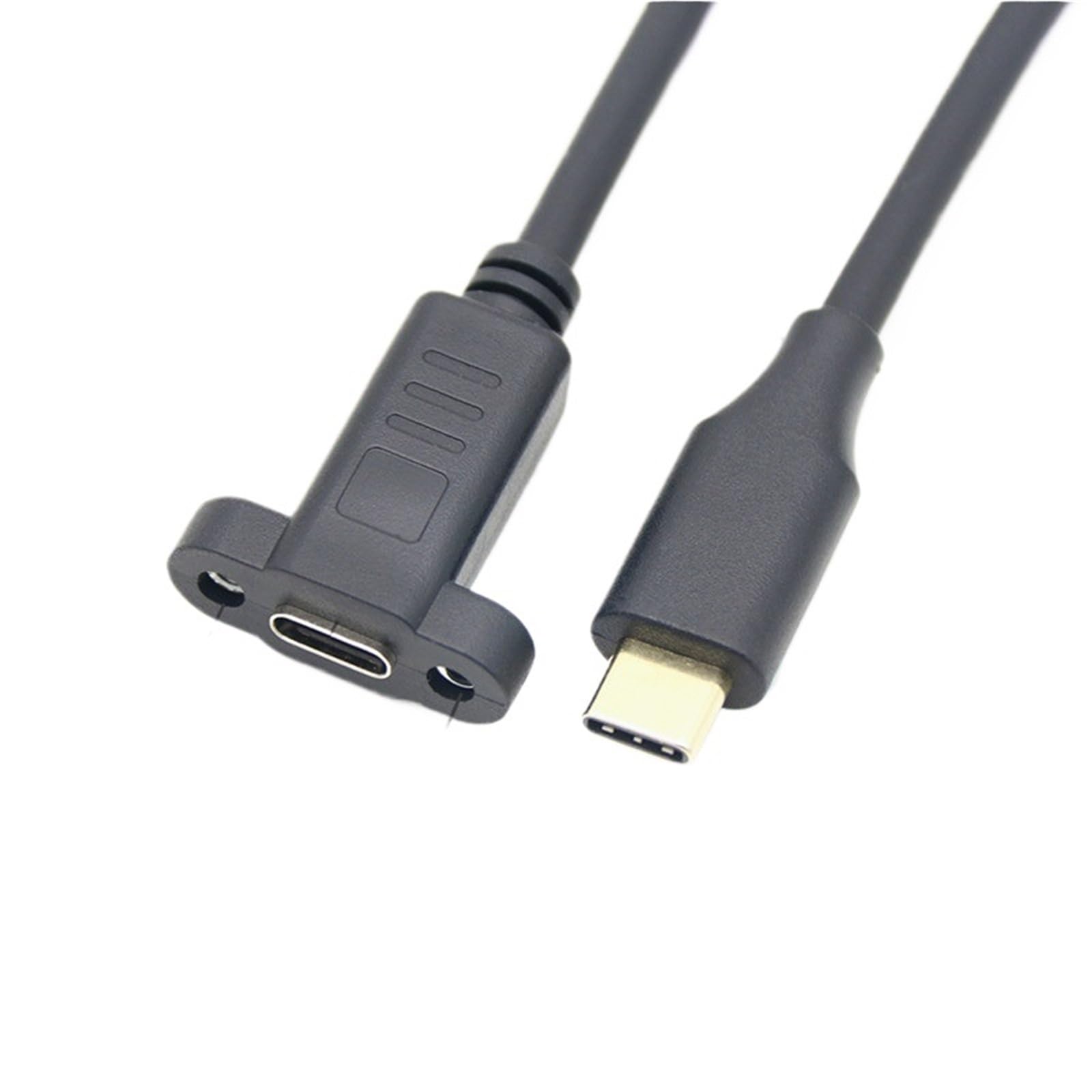 Wtyczka USB-C na gniazdo z otworem na śrubę do przedłużenia kabla do transmisji danych. Przedłużacz USB 3.1 typu C ze śrubą montażową panelową (1 m, USB 3.1)