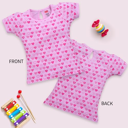 Image of LuvLap Baby Girls Regular Fit 100% Cotton Half Sleeves Girls Top Pack of 5